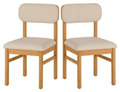 Light Honey Dining Chairs ( Set of 2 ) Kitchen Wood Furniture Cream Cushion NEW
