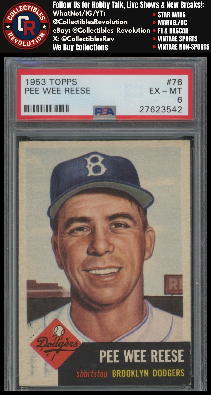 1953 Topps #76 Pee Wee Reese Brooklyn Dodgers PSA 6