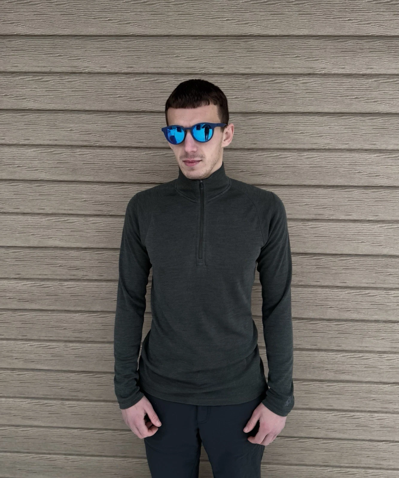SmartWool Merino Wool 1/4 Zip Base Layer Thermal Top Green Men M