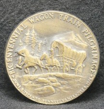 XA05150 VINTAGE 1970s  BICENTENNIAL WAGON TRAIN PILGRIMAGE  BRASS BELT BUCKLE