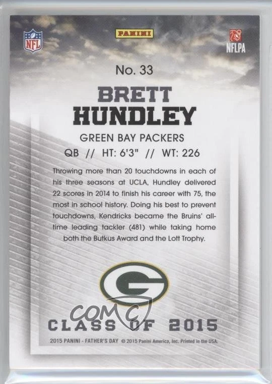 2015 Panini Father's Day Class of Decoy Thick Stock Brett Hundley #33 Rookie RC - Image 2 of 2