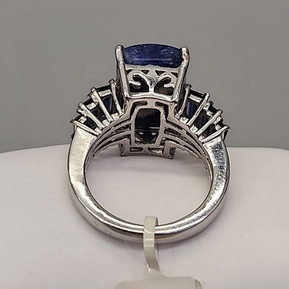 Anel de sodalita pedra azul Karis STS safiras criadas em laboratório prata esterlina JTV 7 - Imagem 3 de 4