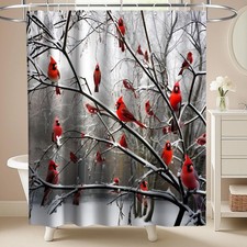 Farmhouse Red Cardinal Shower Curtain - Machine Washable and Stylish 72x78