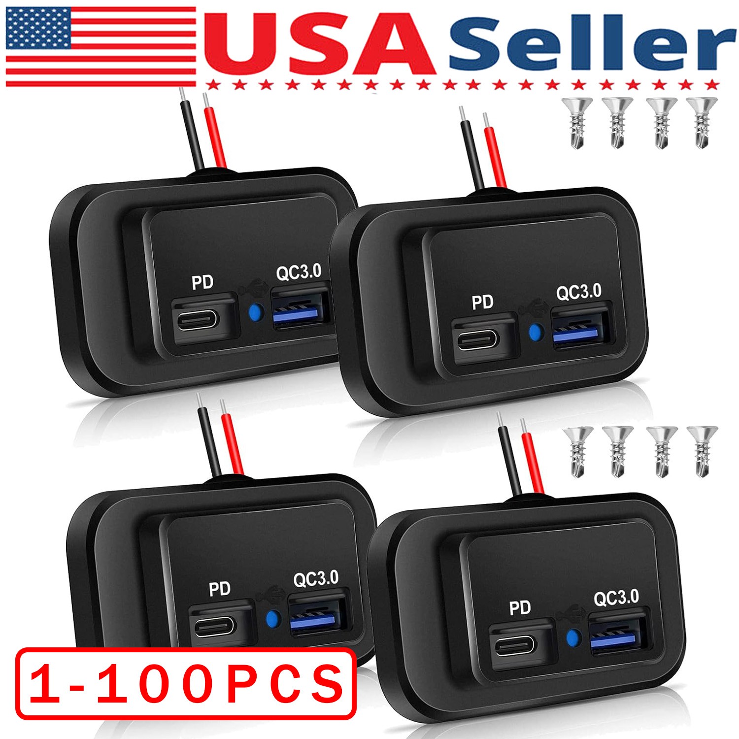 12-24V 4.8A Dual USB PD QC3.0 Car Boat RV Charger Socket LED Power Outlet Lot