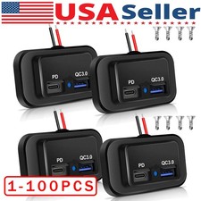 12-24V 4.8A Dual USB PD QC3.0 Car Boat RV Charger Socket LED Power Outlet Lot