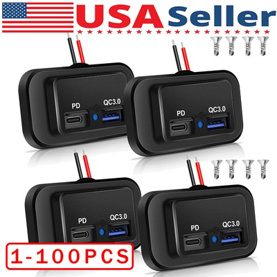 #ad 12 24V 4.8A Dual USB PD QC3.0 Car Boat RV Charger Socket LED Power Outlet Lot $571.83