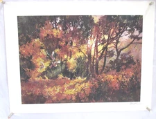 Signed Tom Lynch Impressionist Autumn Woodland Landscape Art Print 14x10
