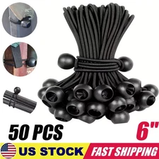 50Pcs 6" Black Ball Bungee Bungie Cord Heavy Duty Canopy Tarp Tie Downs US STOCK