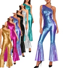 Women Bodysuit Sleeveless Rompers Sequin Tassel Jumpsuit Disco Clubwear Glossy