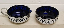 Celtic Quality Plate Art Deco Cream and Sugar Dark Blue Glass Chrome Holders Eng