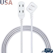 3 Outlet Designer Extension Cord 8ft Braided Power Cable Indoor Safety Covers US