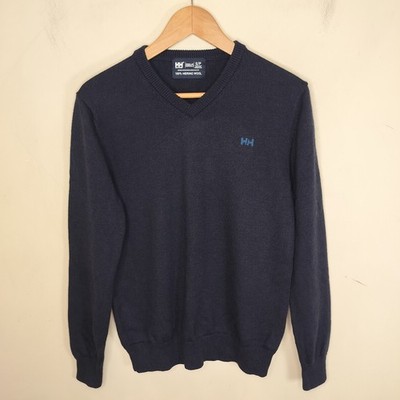 Helly Hansen Merino Wool Sweater Men's Small Navy V Neck Pullover
