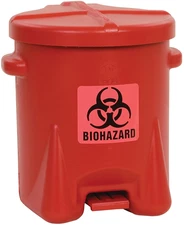 6 Gallon Biohazard Trash Can with Foot-Operated Lid - Self-Closing, Red, HDPE