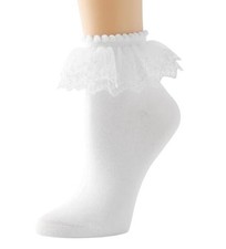 AMHRLINGTO Lace Ruffle Frilly Ankle Socks for Women - Cotton 5-9 White-1 Pairs