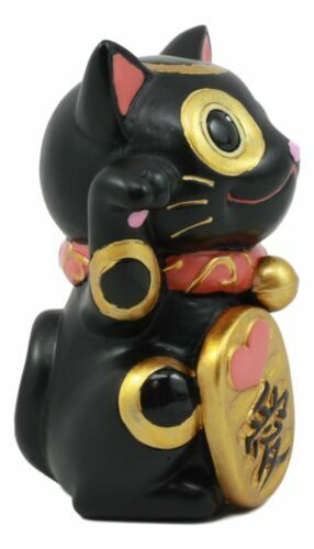 Schwarz Maneki Neko Katze Sammlerfigur japanische Glückskatze Charm Mao Mao Kätzchen - Bild 4 von 7