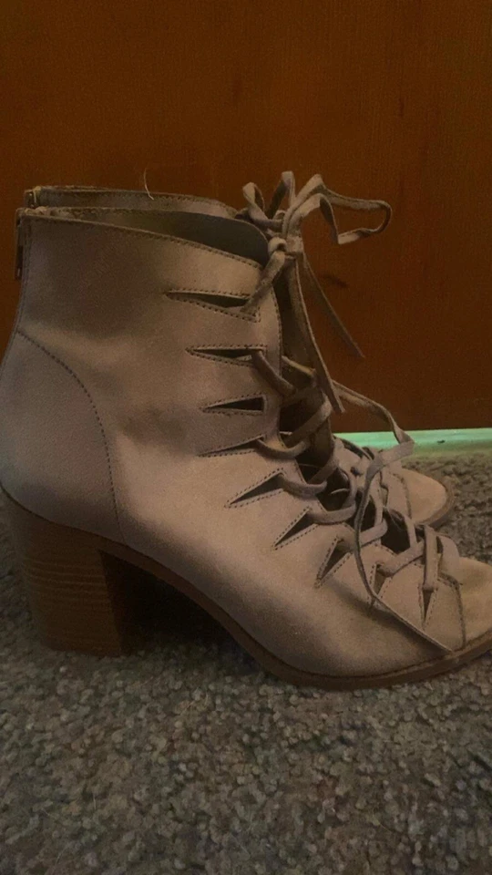 Marrón Beige Botín Sandalia Atar Tacón Botín Vestido Zapato Tacón Grueso Foto 4 de 4