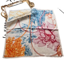 21  X21"Magic Peony Print Pure Mulberry Satin Silk 12momme Scarf 53x53cm 5-52