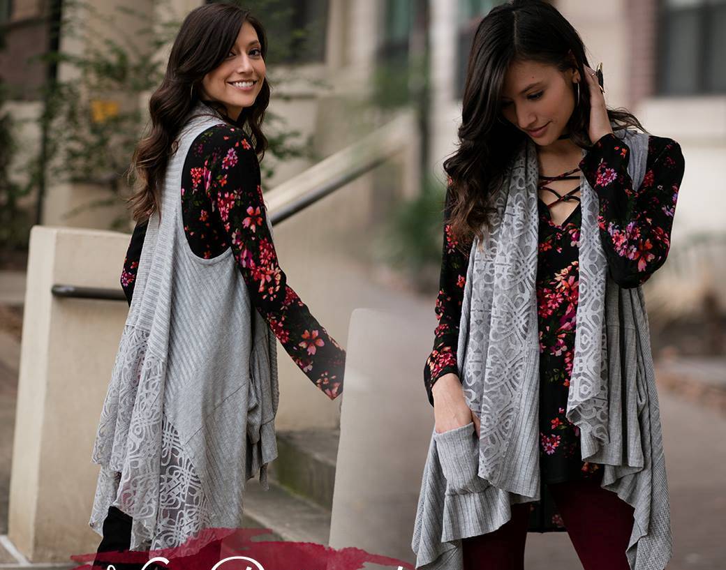 Grace Lace reversible crochet sweater waterfall vest cardigan