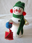 Vintage 3" Ceramic SNOWMAN holding LANTERN Chimer BELL Christmas Ornament Decor — photo 2