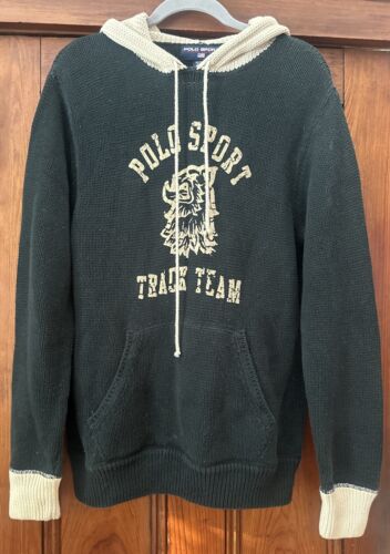 Vintage 90s Polo Sport Ralph Lauren Track Team Knit Hoodie Sweater Size M Rare - Picture 2 of 17