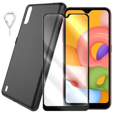 [Black Frame] Clear Screen Protector Soft Case for Samsung Galaxy A01 SM-A015V