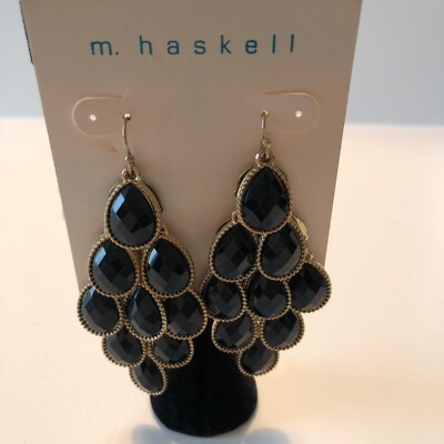 M. Haskell Gold and Black Chandelier Earrings Pierced Wire