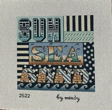 SUN SEA SAND 2522 By Mindy 18ct Mesh Handpainted Needlepoint Canvas Blue