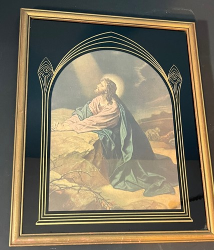 Antique Art Deco Framed Litho Print JESUS Prays Mount Olives Gethsemane - Picture 13 of 18