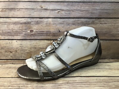 UNISA M Silver Rhinestone Ankle Strap Flat Sandals Shoes Open Toe  UNLINDA