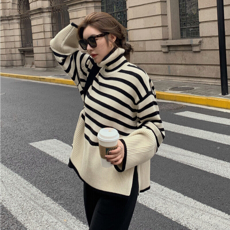 Women striped pullover loose sweater Women striped pullover loose sweater