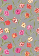 Tulip Fields: Tulips on Grey Cotton Fabric 110cm wide (per metre)