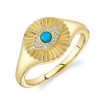 Türkis Diamant Auge Ring 14K Gelbgold geriffeltes Design