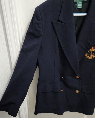 Giacca Blazer Vintage Lauren Ralph Lauren Doppio Petto Blu Stemma Ricamata 12 - Foto 7 di 13
