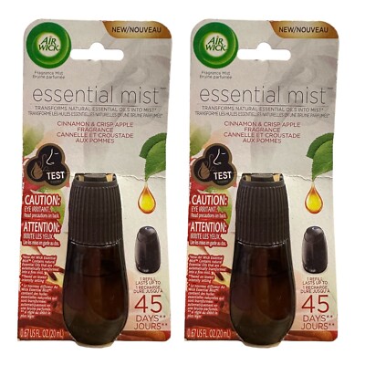 2 Pk Air Wick Essential Mist Cinnamon & Crisp Apple 0.67 oz Diffuser Oil Refill