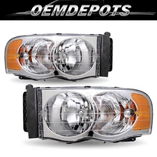 Pair Headlights For 2002-2005 Dodge Ram 1500 2500 3500 Chrome Amber Headlamps