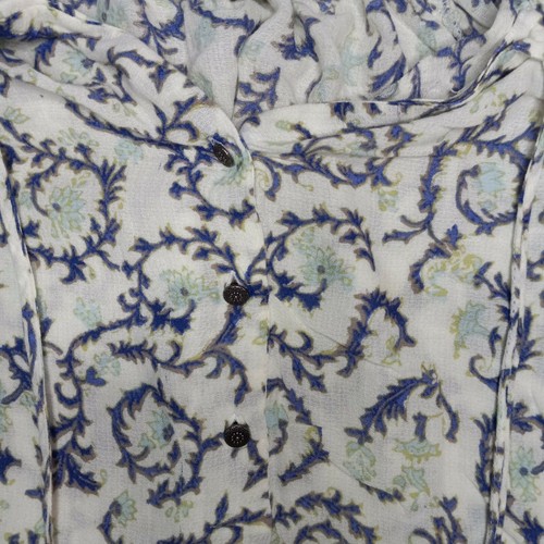 Women's Medium Boho Blouse Lucky Brand Paisley Cream, Blue & Green Floral Tassel - Picture 4 of 5
