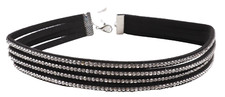 Black Suede Choker Sparkly Crystal Necklace Dainty Multi Strand Adjustable Choke