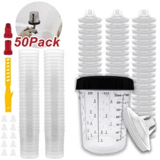 PPS CUPS Disposable Paint Spray Gun Cup Liners and Lid System (125 Mic) 50pack