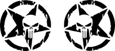 12" SET of TWO (2) Military Star Punisher Skull Vinyl Decal ANY Color FREE SHIP!
