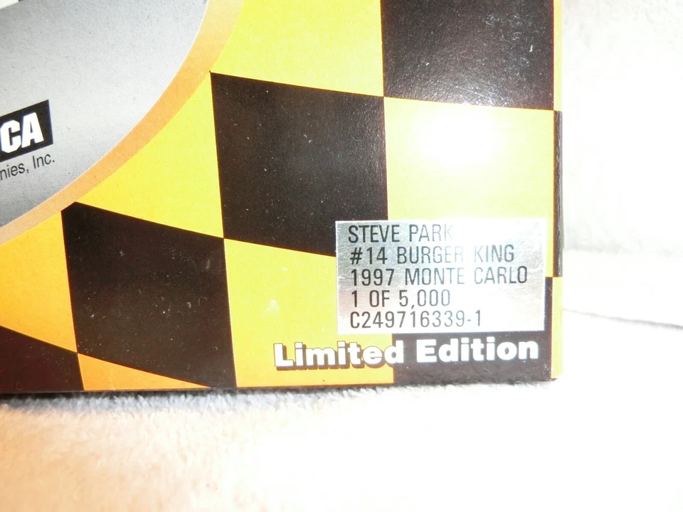 Steve Park #14 Burger King / 1997 Monte Carlo B/W Bank 1/24 Diecast - Imagem 4 de 4