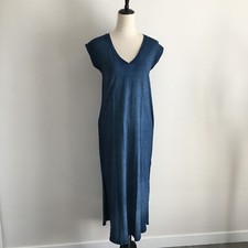 CLOTH & STONE Anthropologie Womens sz XS Blue Cuffed Sleeve Slit Hem Maxi Dress