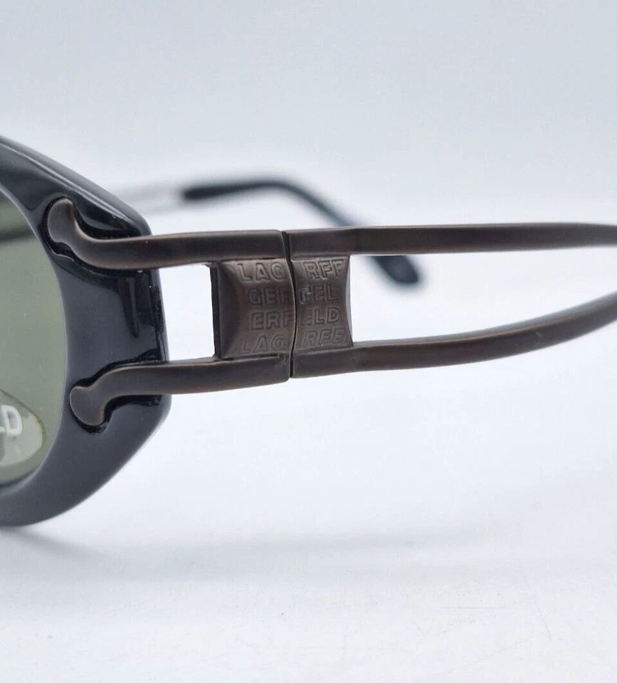 Vintage Karl Lagerfeld Black Oval Sunglasses Women's 90s m:4108 01 NOS With Cace - Image 4 of 4