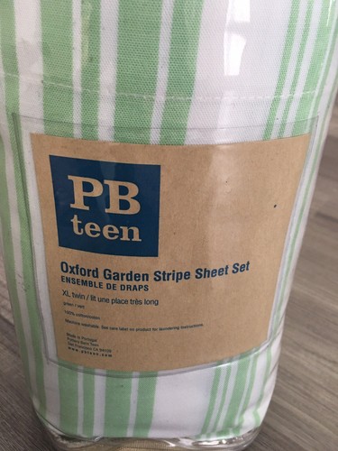 Nuevo Juego de Sábanas Doble Pottery Barn Teen XL Oxford Jardín Rayas Verdes - Imagen 2 de 5