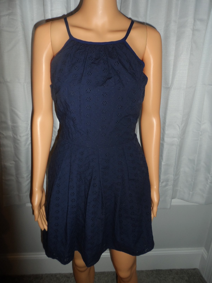 Pretty Xtraordinary size M navy blue eyelet fit n flare dress women juniors  NWT