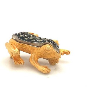 Authentic Vintage Signed Sterling Judith Jack Gold Plated Art Deco Frog Marcasite Brooch