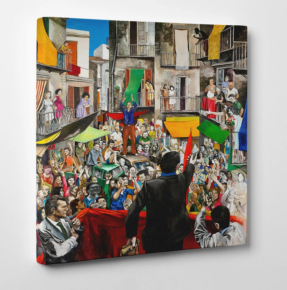 SHOPART 🇮🇹 Quadro Guttuso Comizio di Quartiere Stampa su Tela Vernice Pennellate 🖌