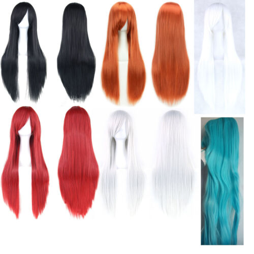 Fashion 80cm Long Straight Wigs Halloween Cosplay Costume Anime Hair Full Wig - Picture 1 of 12