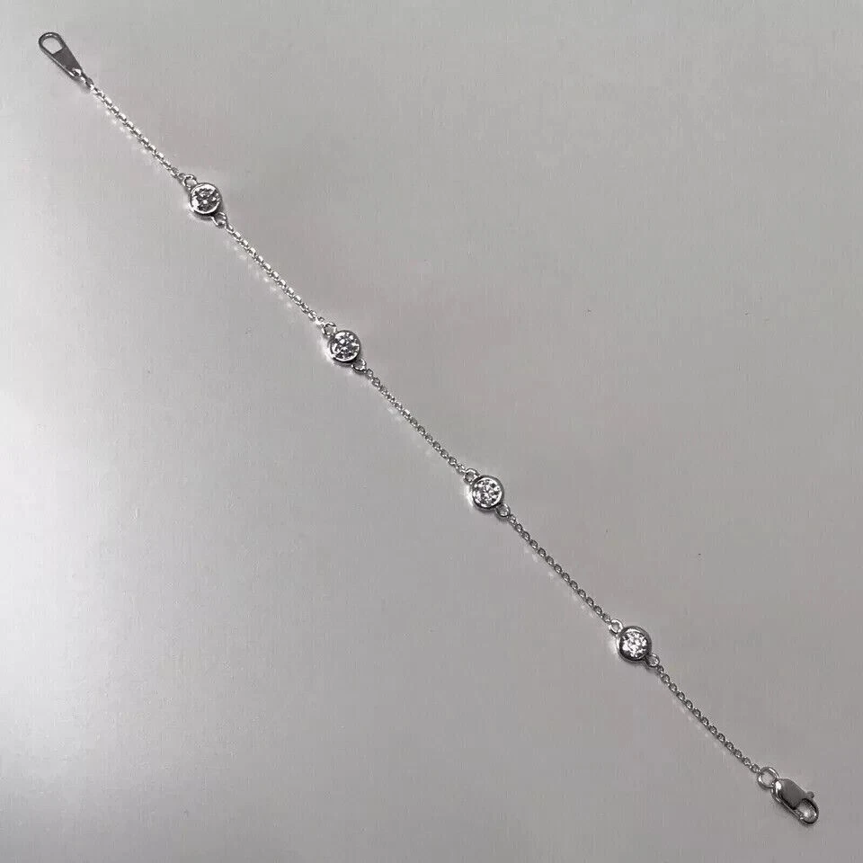 1Ct Round Cut Lab Created Diamond Yard 4 Stations Bracelet 14k White Gold Plated - Image 3 of 4
