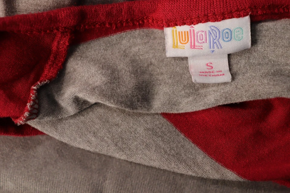 Top túnica pulóver manga larga LulaRoe Randy rojo gris rayas talla pequeña Foto 4 de 4