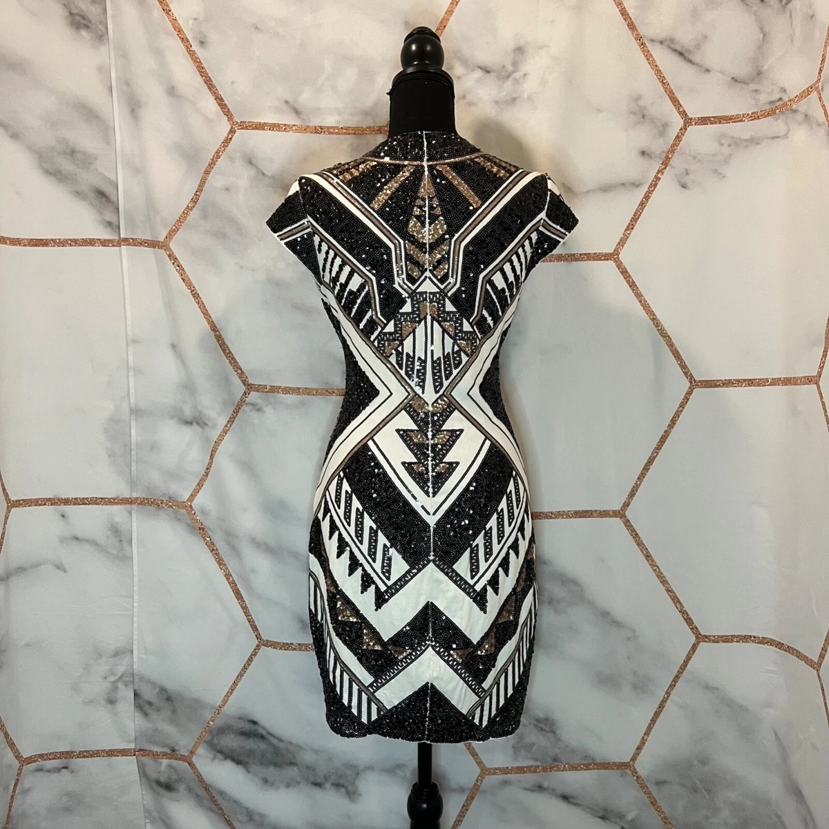 Express black and gold sequin dress discount